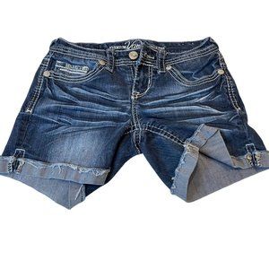 Premium Vanity Collection Womens Jeans Shorts 5VA5132 Embroidered Cotton Blue 25